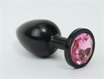 Чёрная анальная пробка с розовым стразом - 7,6 см. - фото 1394883