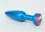 Большая синяя анальная пробка с розовым стразом - 11,2 см. - фото 1394888