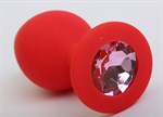 Красная силиконовая пробка с розовым стразом - 8,2 см. - фото 1394894
