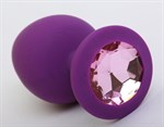 Фиолетовая силиконовая пробка с розовым стразом - 9,5 см. - фото 1394895