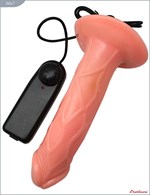 Универсальный телесный страпон с мини-вагиной и вибрацией - 19,5 см. - фото 154220