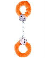 Металлические наручники с оранжевым мехом - фото 53431
