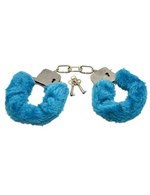 Металлические наручники с голубым мехом - фото 53639