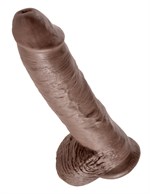 Большой коричневый фаллоимитатор с мошонкой 10  Cock with Balls на присоске - 25,4 см. - фото 1395312