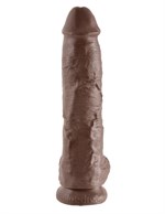 Большой коричневый фаллоимитатор с мошонкой 10  Cock with Balls на присоске - 25,4 см. - фото 248005