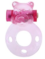 Розовое эрекционное кольцо «Медвежонок» с мини-вибратором - фото 80599