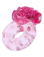 Розовое эрекционное кольцо «Медвежонок» с мини-вибратором - фото 80597