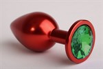 Красная анальная пробка с зелёным стразом - 7,6 см. - фото 1395363