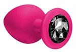 Большая розовая анальная пробка Emotions Cutie Large с чёрным кристаллом - 10 см. - фото 1361332