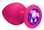 Большая розовая анальная пробка Emotions Cutie Large с фиолетовым кристаллом - 10 см. - фото 1361335