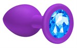 Большая фиолетовая анальная пробка Emotions Cutie Large с голубым кристаллом - 10 см. - фото 156011