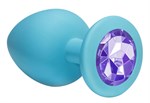 Большая голубая анальная пробка Emotions Cutie Large с фиолетовым кристаллом - 10 см. - фото 156014