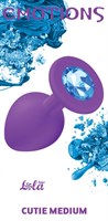 Средняя фиолетовая анальная пробка Emotions Cutie Medium с голубым кристаллом - 8,5 см. - фото 1395545