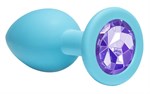 Средняя голубая анальная пробка Emotions Cutie Medium с фиолетовым кристаллом - 8,5 см. - фото 1395547