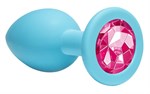 Средняя голубая анальная пробка Emotions Cutie Medium с розовым кристаллом - 8,5 см. - фото 156035