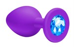 Малая фиолетовая анальная пробка Emotions Cutie Small с голубым кристаллом - 7,5 см. - фото 156041