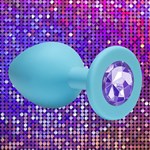 Голубая анальная пробка Cutie Small с фиолетовым кристаллом - 7,5 см. 64370