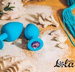 Голубая анальная пробка Cutie Small с фиолетовым кристаллом - 7,5 см. 64370