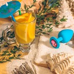 Голубая анальная пробка Cutie Small с розовым кристаллом - 7,5 см. 64371