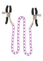 Зажимы для сосков Nipple Chain Metal на фиолетовой цепочке - фото 156113