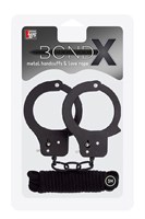 Чёрные наручники из листового металла в комплекте с веревкой BONDX METAL CUFFS&LOVE ROPE SET 64885 - фото 73713