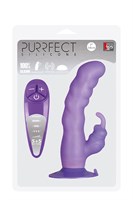 Фиолетовый вибратор с клиторальным отростком и присоской PURRFECT SILICONE SUCTION CUP DUO VIBE - 18 см. - фото 156425