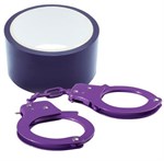 Набор для фиксации BONDX METAL CUFFS AND RIBBON: фиолетовые наручники из листового материала и липкая лента - фото 248890