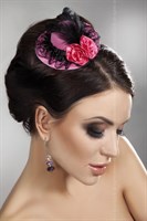 Розовая мини-шляпка с кружевом и цветами - фото 157704