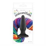 Чёрная анальная пробка с радужным хвостом Unicorn Tails Rainbow - фото 1412170
