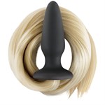 Чёрная анальная пробка с хвостом цвета блонд Filly Tails Palomino - фото 55455