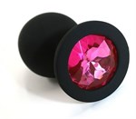 Чёрная силиконовая анальная пробка с ярко-розовым кристаллом - 7 см. - фото 158102