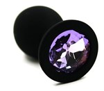 Чёрная силиконовая анальная пробка с светло-фиолетовым кристаллом - 7 см. - фото 158106