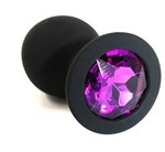 Чёрная силиконовая анальная пробка с темно-фиолетовым кристаллом - 7 см. - фото 158110