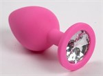 Розовая силиконовая анальная пробочка с прозрачным кристаллом - 7 см. - фото 158118