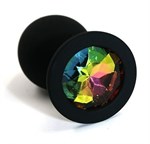 Чёрная силиконовая анальная пробка с радужным кристаллом - 7 см. - фото 186372
