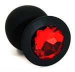 Чёрная силиконовая анальная пробка с красным кристаллом - 7 см. - фото 158128