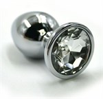 Серебристая алюминиевая анальная пробка с прозрачным кристаллом - 6 см. - фото 158195