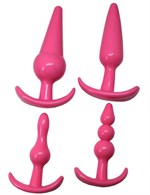 Набор из 4 розовых анальных пробок для ношения - фото 159838