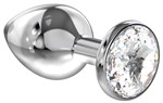 Большая серебристая анальная пробка Diamond Clear Sparkle Large с прозрачным кристаллом - 8 см. - фото 56571