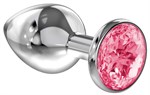 Большая серебристая анальная пробка Diamond Pink Sparkle Large с розовым кристаллом - 8 см. - фото 56580