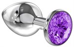 Большая серебристая анальная пробка Diamond Purple Sparkle Large с фиолетовым кристаллом - 8 см. - фото 1397052