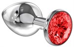 Большая серебристая анальная пробка Diamond Red Sparkle Large с красным кристаллом - 8 см. - фото 160015