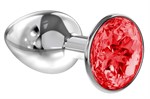 Малая серебристая анальная пробка Diamond Red Sparkle Small с красным кристаллом - 7 см. - фото 306937