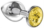 Малая серебристая анальная пробка Diamond Yellow Sparkle Small с жёлтым кристаллом - 7 см. - фото 1397067