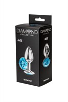Малая серебристая анальная пробка Diamond Light blue Sparkle Small с голубым кристаллом - 7 см. - фото 1336319