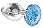 Малая серебристая анальная пробка Diamond Light blue Sparkle Small с голубым кристаллом - 7 см. - фото 1397070