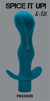 Бирюзовая фигурная анальная пробка с вибрацией Passion - 14 см. - фото 1410544