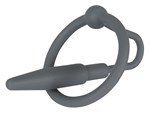 Серый уретральный плаг с силиконовым кольцом под головку Penis Plug - фото 163677