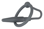 Серый уретральный плаг с силиконовым кольцом под головку Penis Plug - фото 163678