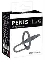 Серый уретральный плаг с силиконовым кольцом под головку Penis Plug - фото 163679